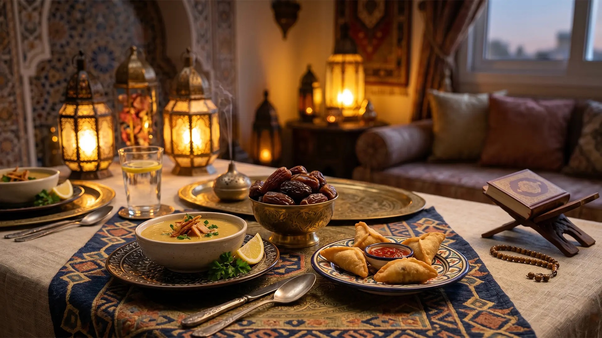 Iftar Table with Arabic Food