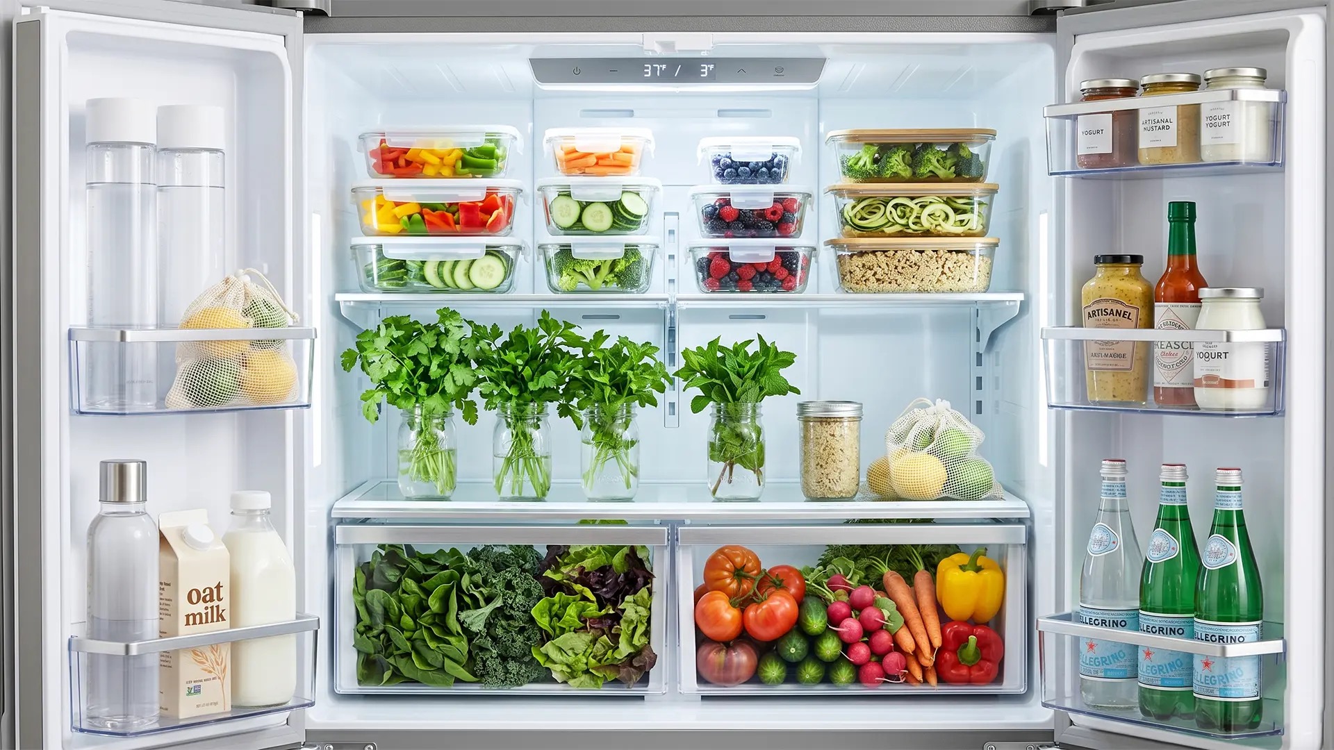 Fresh Vegetables Organized in Fridge